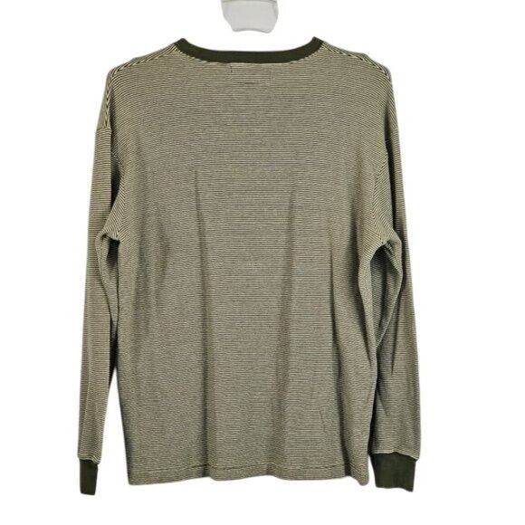Polo Sport Mens Olive Striped Crewneck Pullover Sz L 100% Cotton Ribbed Cuffs - Picture 2 of 9